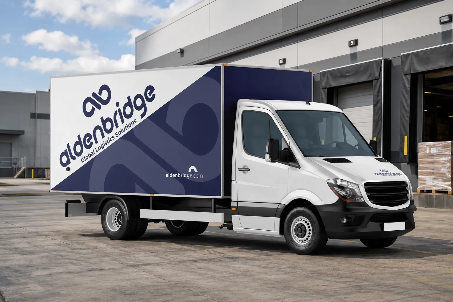 An Aldenbridge box truck on a delivery route